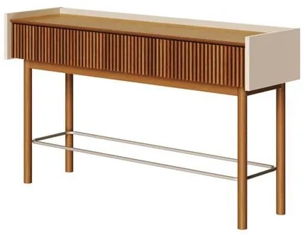 Aparador Abra Ripado Cor Off White Com Nature 2 Gavetas 140cm - 79424 Sun House