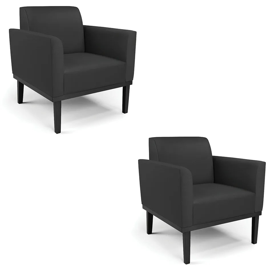 Kit 2 Poltronas Decorativas Isabella Pés Fixo em Madeira Preto PU Preto G19 - Gran Belo