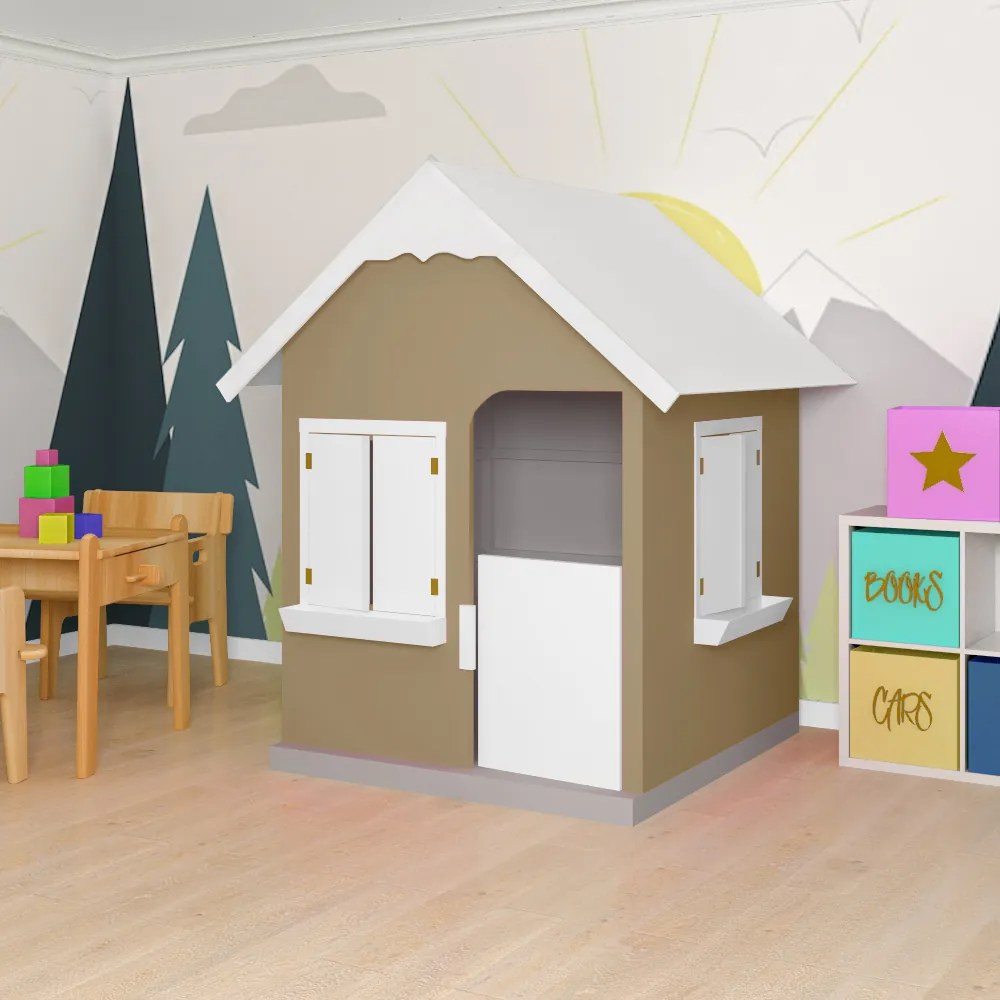 Casinha De Brinquedo Com Floreiros MDF Bege/Branco L12 - Gran Belo