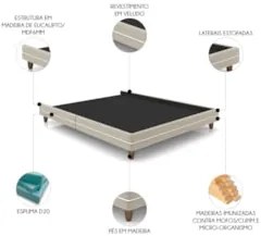 Cama Casal Base Box 140cm Many Z37 Veludo Bege - Mpozenato