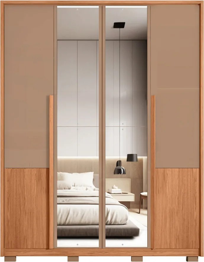 Guarda Roupa Malu 4 Portas de bater com 2 Espelhos e 3 Gavetas em MDF Freijo/Sued G11 - Gran Belo