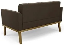 Sofá Namoradeira e 2 Poltronas Base Madeira Castanho Ana Suede Marrom