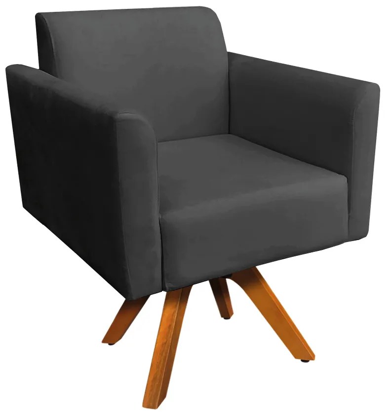 Kit 02 Poltronas Giratória Marisa Suede Preto Base Madeira MM30