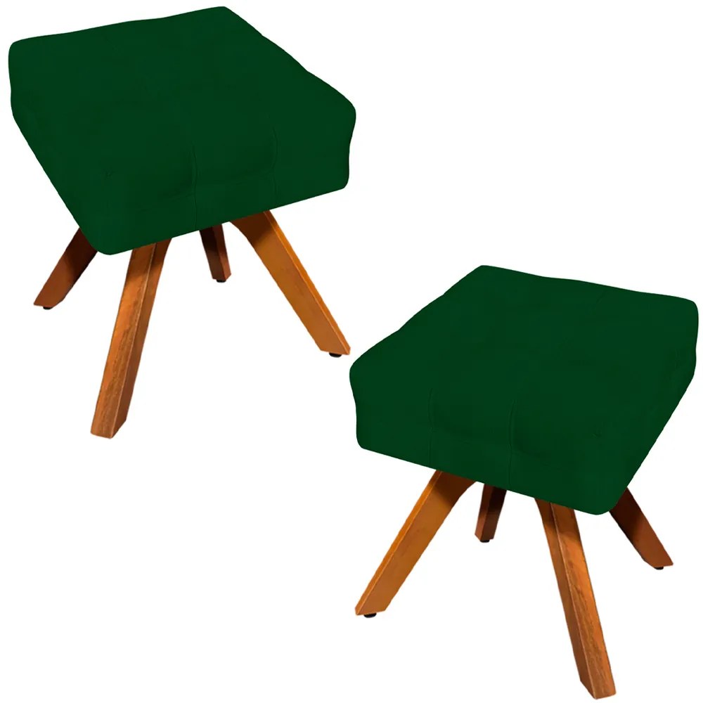 Kit 2 Puffs Decorativos Base Giratória Karen Suede Verde G19 - Gran Belo