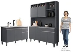 Cozinha Compacta Alice e Balcão Gabinete Com Pia Tatiane 120cm Cinza -