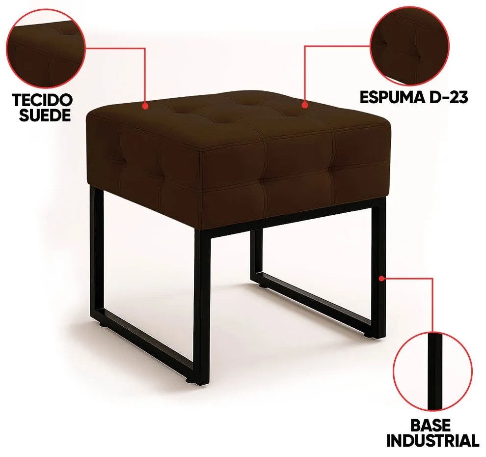 Poltrona Sala e Puff Decorativo Industrial Elisa Suede D03 - D'Rossi - Marrom