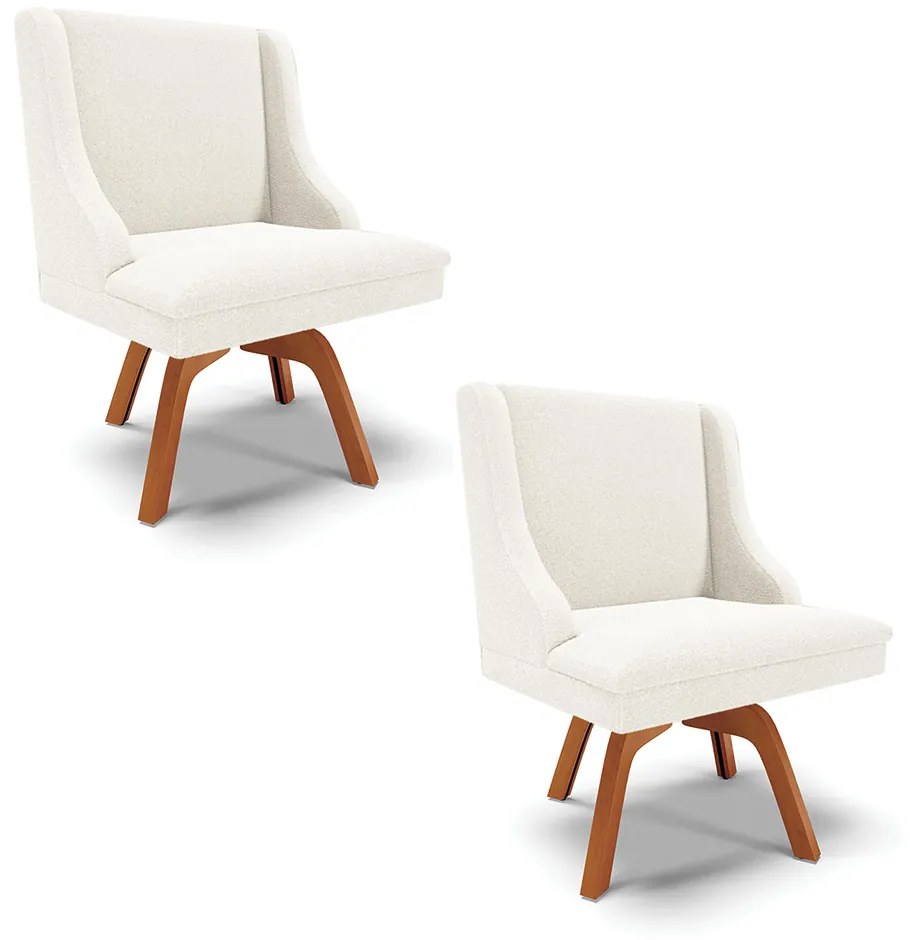 Cadeira Sala de Jantar Giratória MM35 kit 2 Liz Bouclê D03 - D'Rossi - Off White