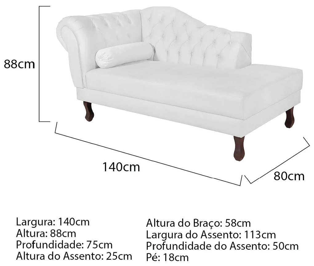 Recamier Diana 140cm Lado Direito Suede Branco - ADJ Decor