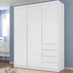 Guarda Roupa Infantil 3 Portas 4 Gavetas Lua Z39 Branco - Mpozenato