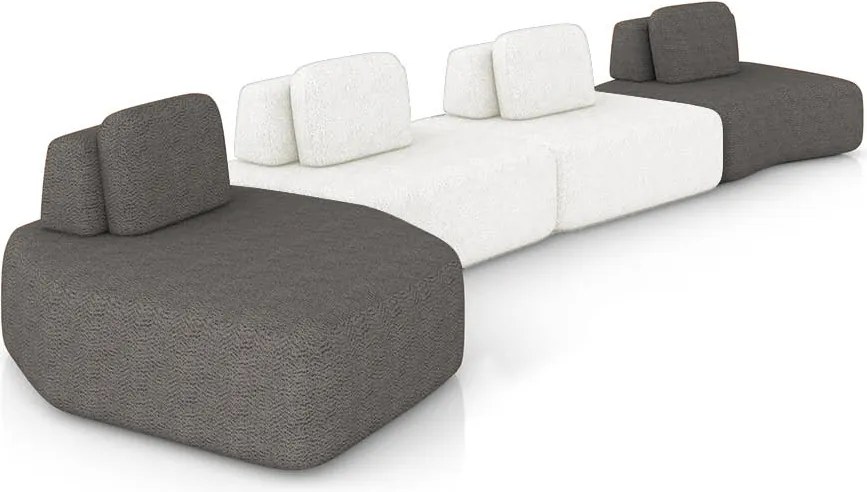 Sofá 4 Lugares Orgânico com Chaise e 3 Módulos Berlim Bouclê Grafite/Off White K01 - D'Rossi