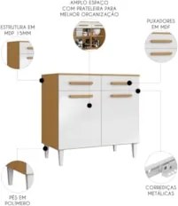 Balcão de Cozinha Com Tampo 91cm Hanna Cinamomo/Branco A15   - Mpozena