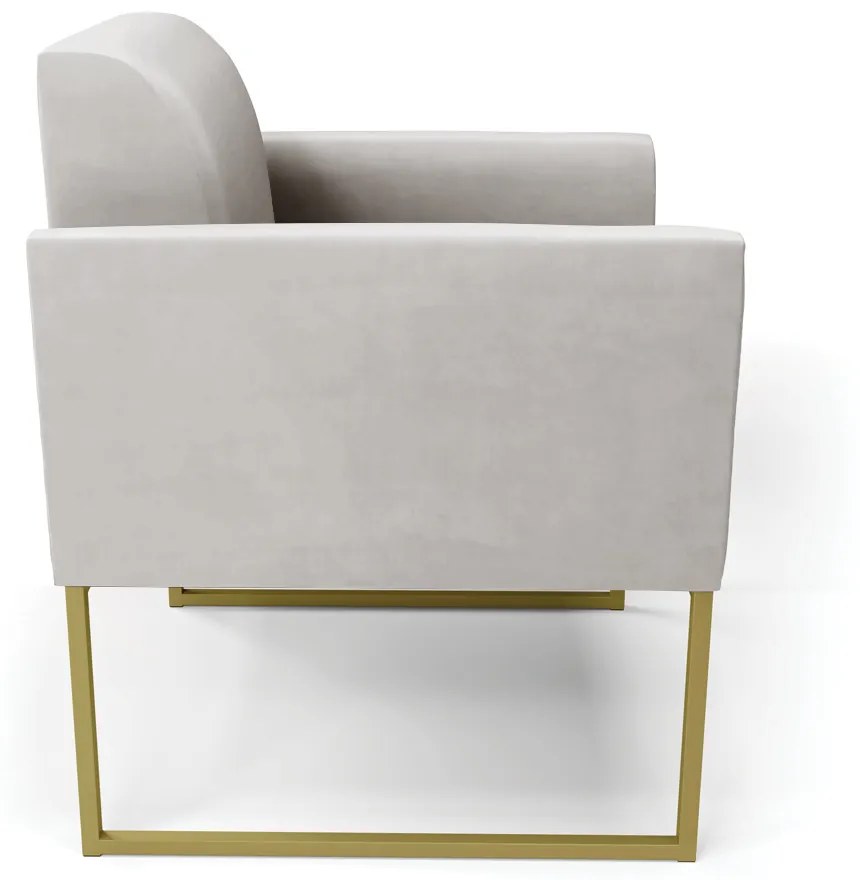 Kit 2 Poltronas Base Industrial Dourado Marisa Veludo D03 - D'Rossi - Cinza
