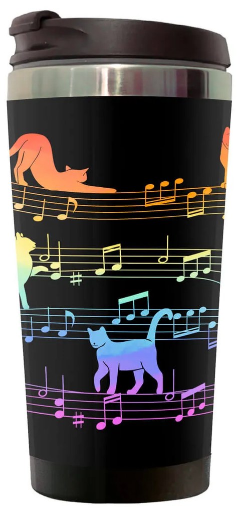 Copo Térmico 500ml Inox Preto Gato Musical