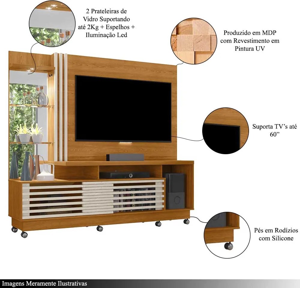 Home Theater Stall 2 Portas 2 Prateleiras Iluminação LED até 60 Cinamomo/OffWhite G97 - Gran Belo