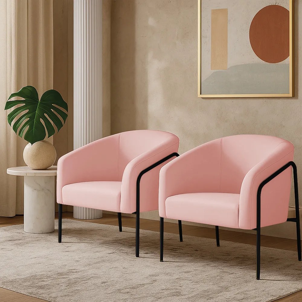 Poltrona Sala Industrial Alta Preto Kit 2 Stella Suede D03 - D'Rossi - Rosa Bebê