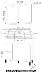 Armário de Cozinha CP01 Com Pia 120cm Minsk Z06 Branco/Freijó - Mpozen