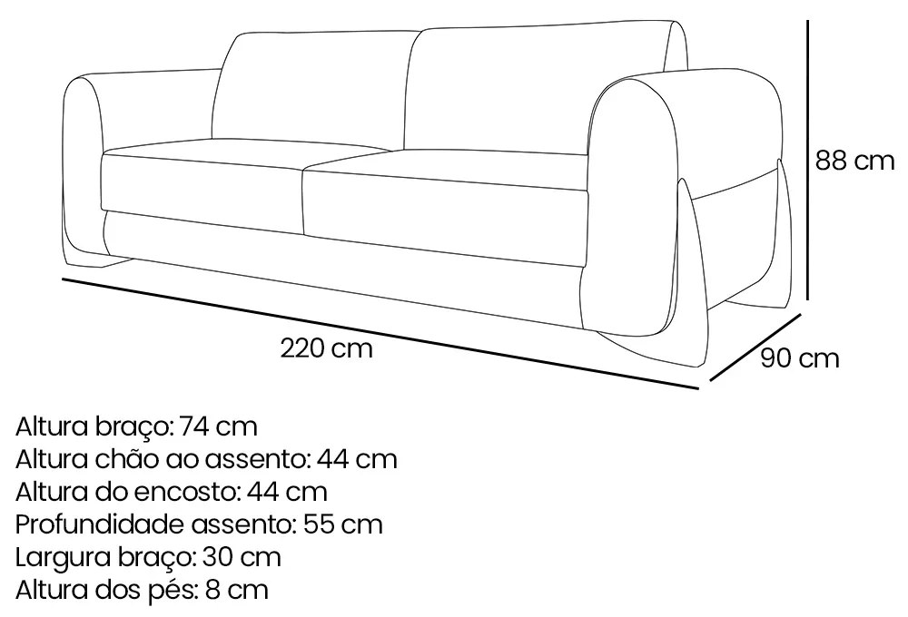 Sofá 3 Lugares Base de Madeira Clarissa 220 cm Linho S04 - D'Rossi - Areia