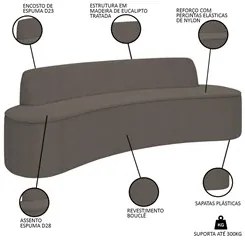 Sofá 3 Lugares para Sala de Estar Living 210cm Koane D06 Bouclê Castor