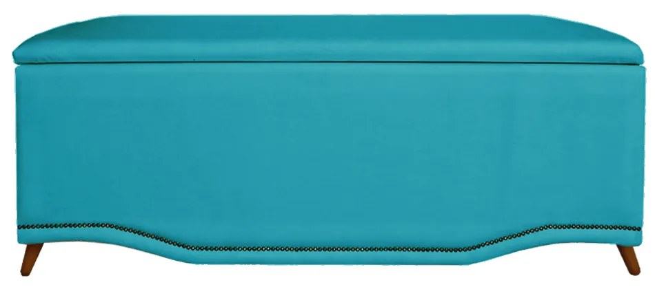 Calçadeira Baú Casal 140cm Greta Pés Palito Suede Azul Turquesa - Sheep Estofados
