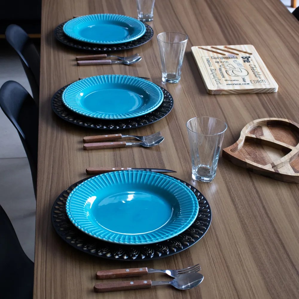 Sousplat Para Prato De Mesa Decorativo Preto Com Flores Em Dourado 33 cm - D'Rossi