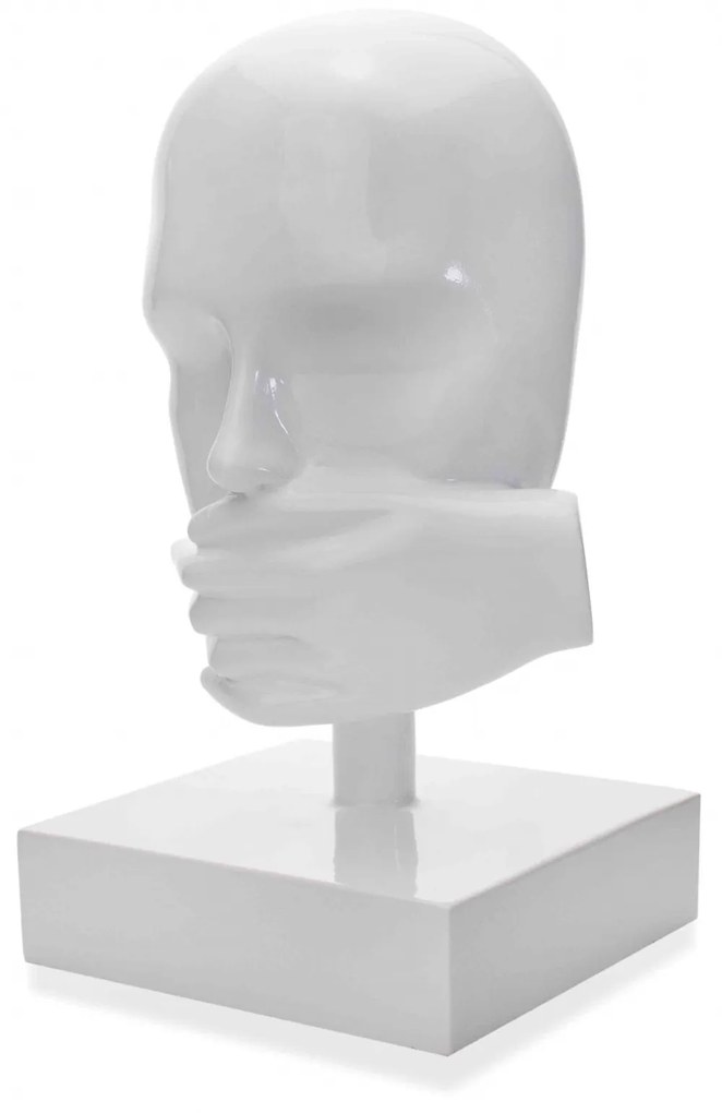 Escultura Decorativa Máscara Rosto Silêncio Branco 25x15 Cm - D'Rossi