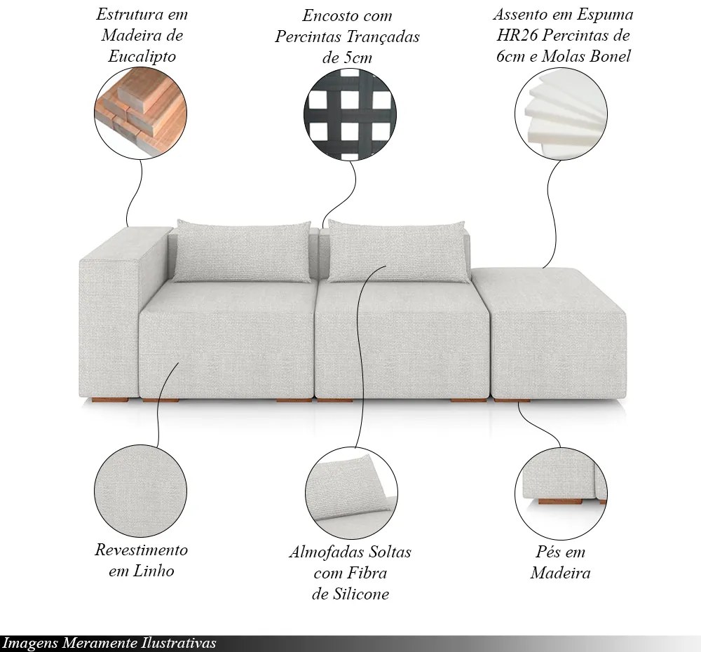 Sofá Versátil Sala de Estar Atlanta 338cm Modulado Linho Cinza Claro G52 - Gran Belo