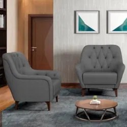 Kit 2 Poltronas Decorativas para Sala com Capitonê Pietà Z32 Linho Cin