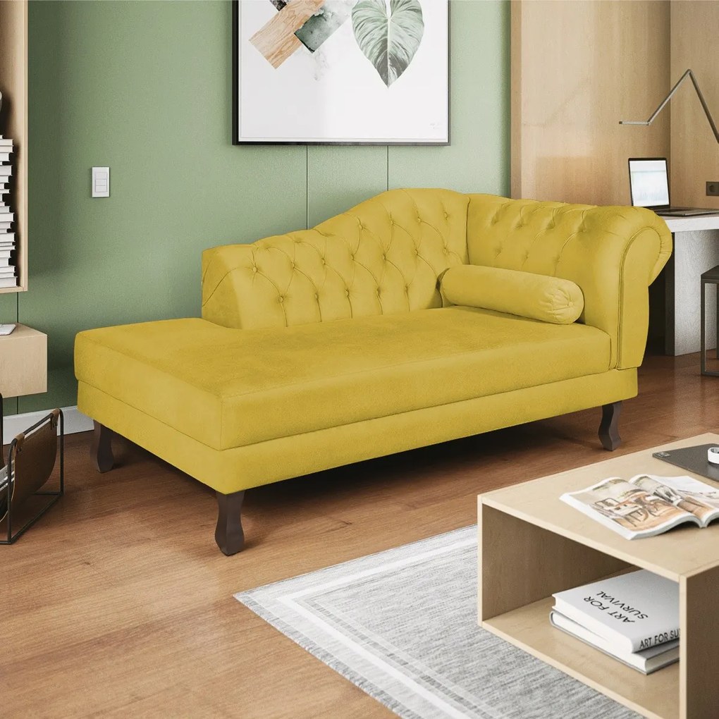 Recamier Diana 185cm Lado Esquerdo Suede Amarelo - ADJ Decor