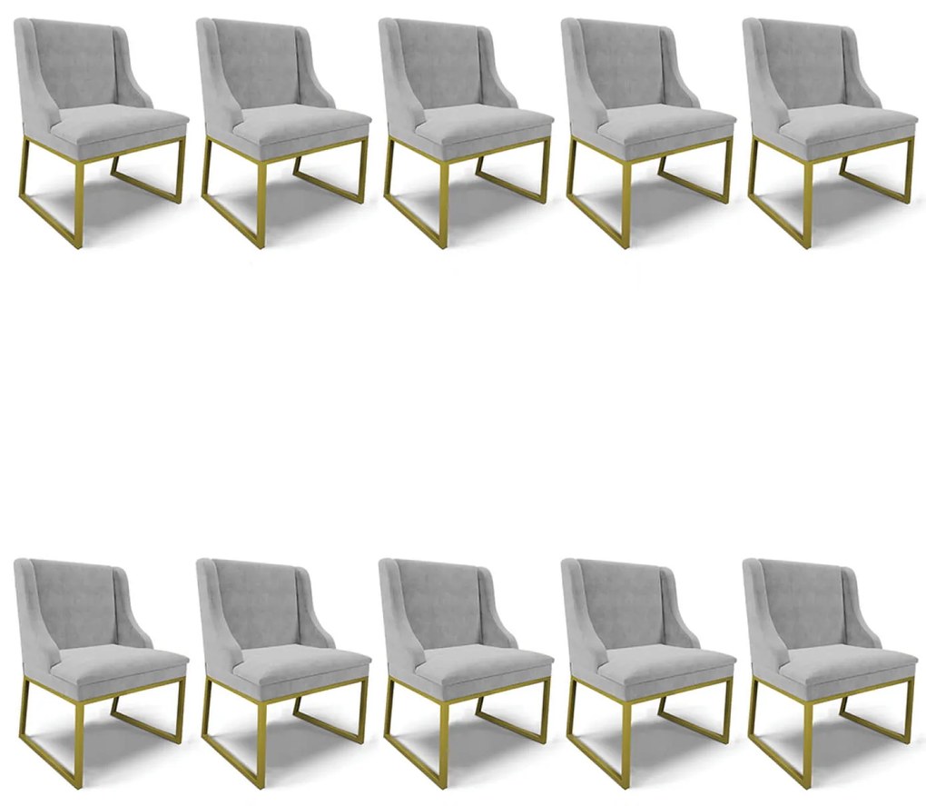 Cadeira Sala de Jantar Industrial Dourado Kit 10 Liz Suede Cinza D03 - D'Rossi