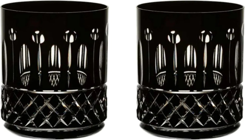 Kit Presente de 2 Copos de Cristal p/ Whisky On The Rocks Strauss Lapidado 430ml - Preto  Preto