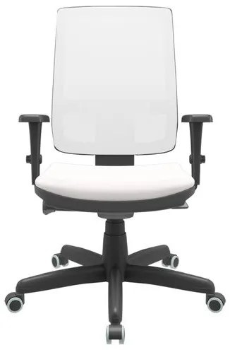 Cadeira Office Brizza Tela Branca Assento Vinil Branco Braços 3D com Base Standard 120cm - 64239 Sun House