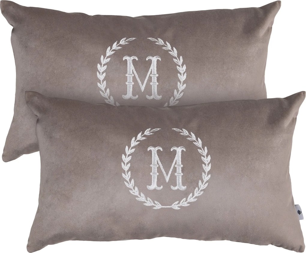 Jogo de 2 Almofadas Monograma Delicata Bordado Ramos - Camurça  Camurça