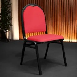 Kit 4 Cadeiras Hoteleiras Auditório Empilhável Sintético Z33 Vermelho