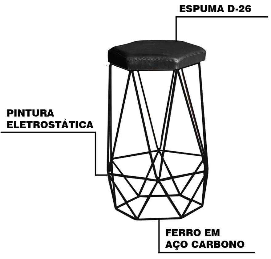 Kit 2 Banqueta Decorativa Rubel Base Preta PU Sintético Preto G41 - Gran Belo