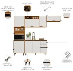 Armário de Cozinha CP02 260cm Nala Freijó UV/Off Acetinado Z44 - Mpoze