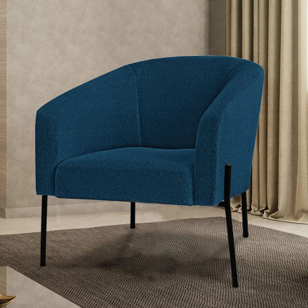 Poltrona Sala Decorativa Pé de Ferro Preto Stella Bouclê D03 - D'Rossi - Azul