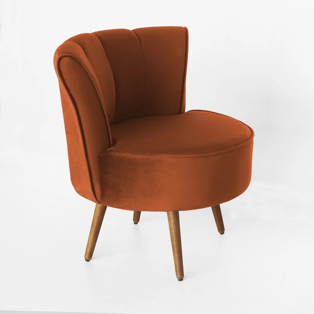 Poltrona Pérola Decorativa Pés Palito Veludo Telha