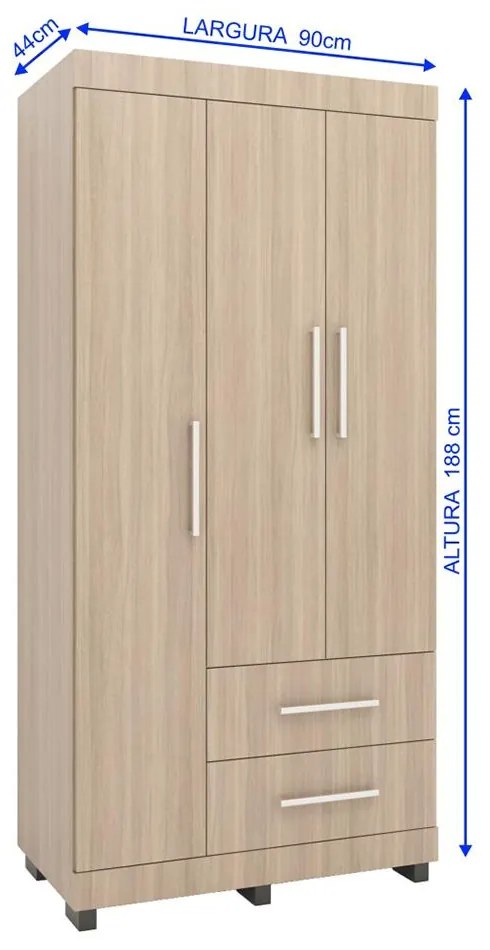Roupeiro Guarda Roupa Alto 3 Portas 2 Gavetas Marrom Montana