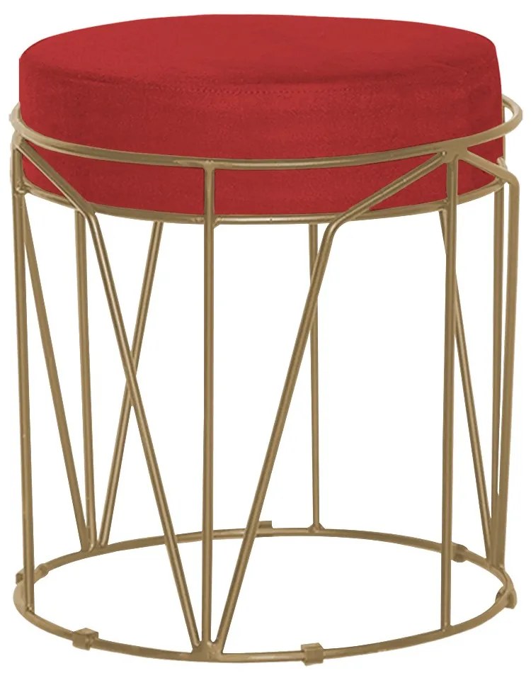 Puff Decorativo Sala de Estar Base Gold Chloe Suede Vermelho G41 - Gran Belo
