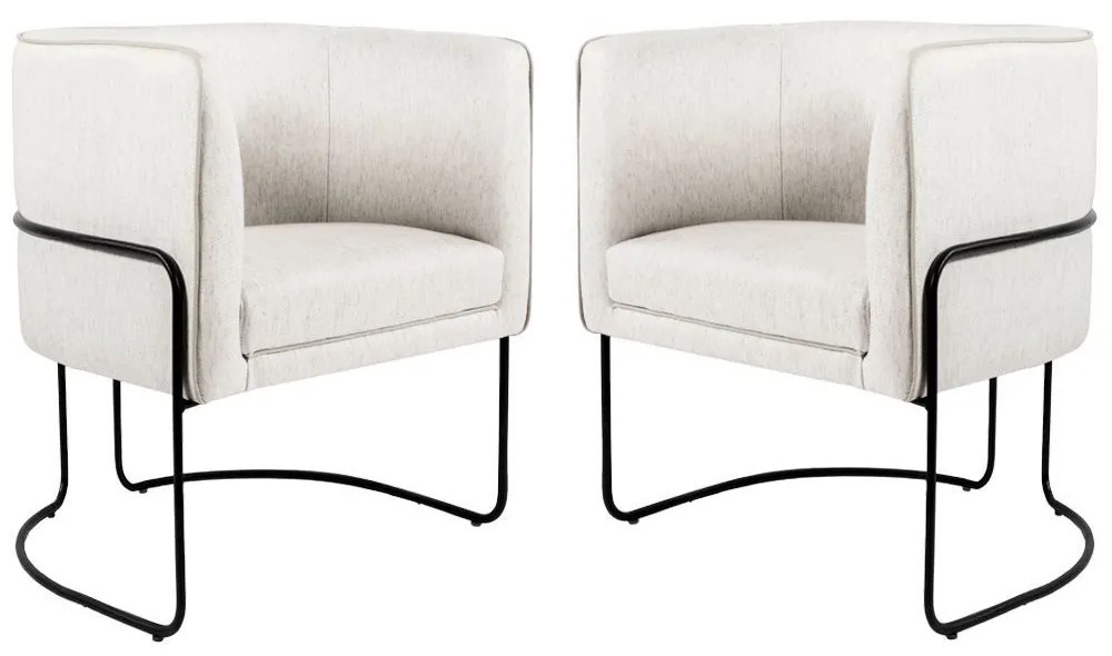 Kit 02 Poltronas Decorativas Sala de Estar Base de Aço Preto Nix Linho Creme G15 - Gran Belo