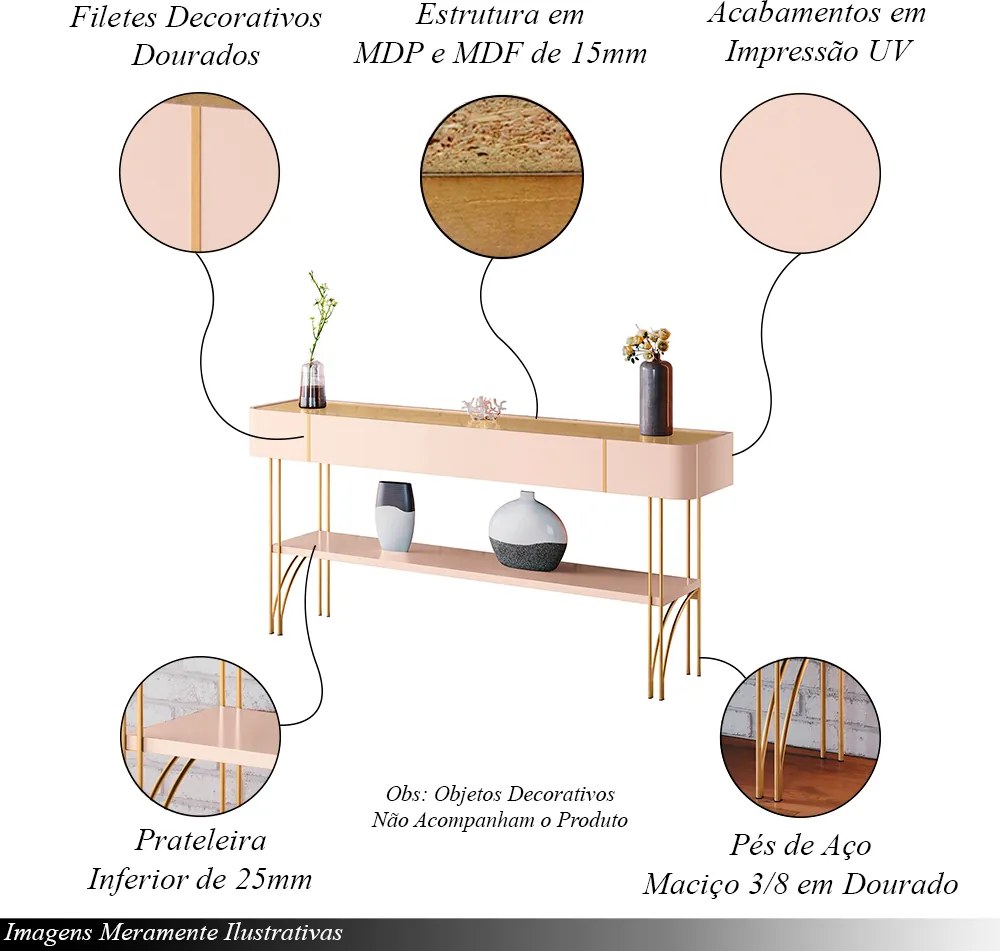 Aparador Decorativo Vivant MDP/MDF Pés de Aço Off White/Champagne G26 - HB Móveis