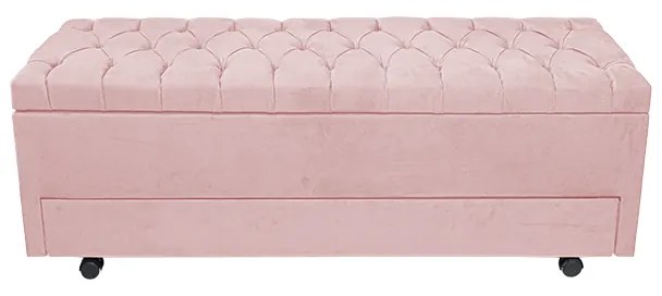 Calçadeira Baú com Sapateira Solteiro 90cm Paris Capitonê Suede Rosa - Sheep Estofados - Rosa