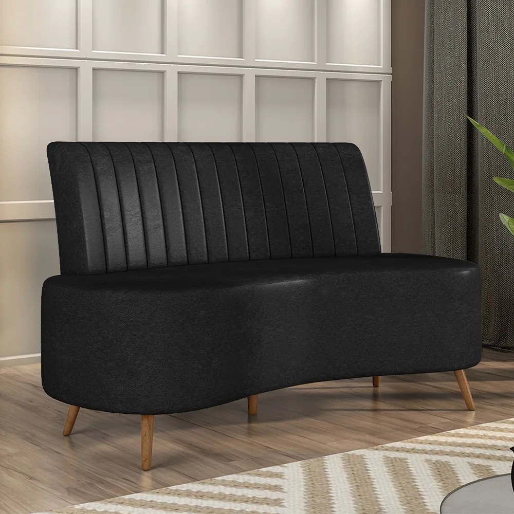 Sofá Living Decorativo 2 Lugares 1,35M Katara Preto Corino G33 - Gran Belo