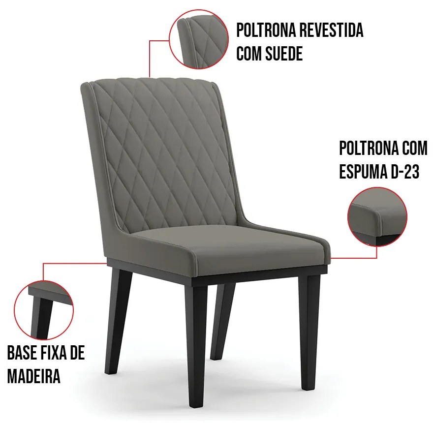 Cadeira Sala de Jantar Base Madeira Preto Kit 10 Sofia Suede Grafite D03 - D'Rossi