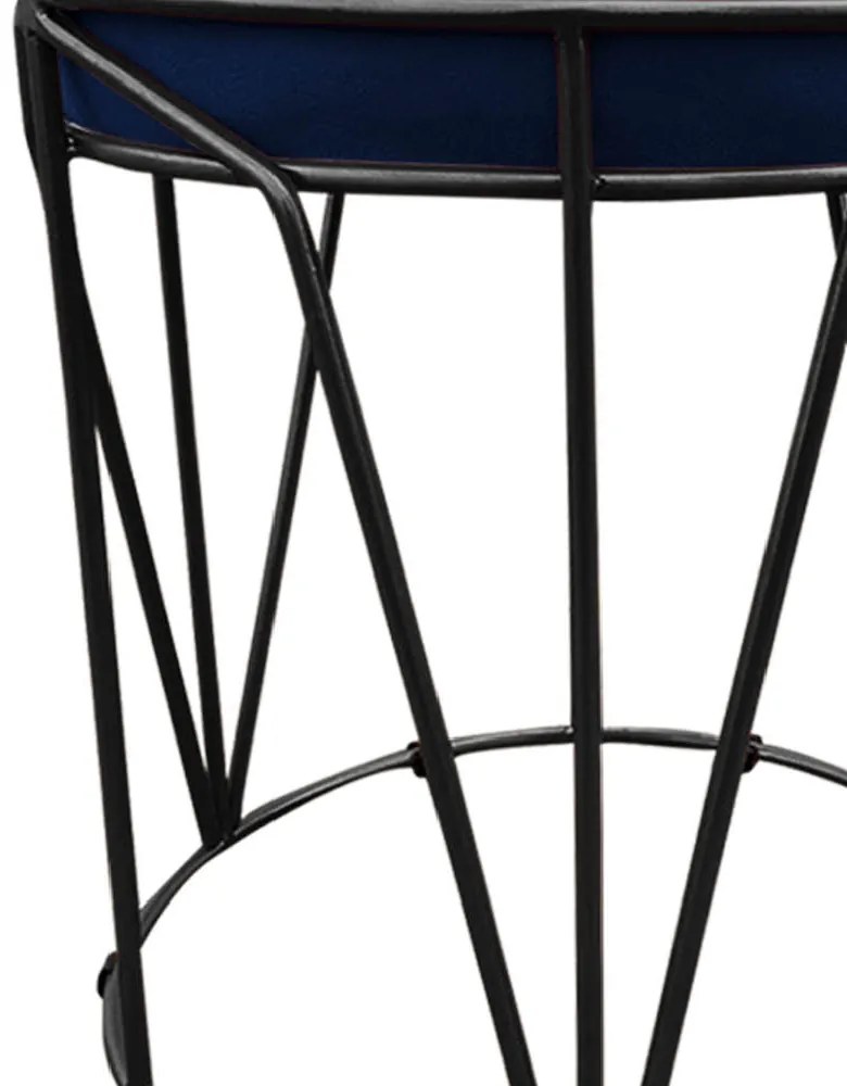 Puff Multiuso com Mesa Babu 2 em 1 Suede Azul Marinho Base Preto - D'Rossi