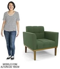 Poltrona Base Madeira Castanho Kit 2 Ana Suede Verde - Ibiza