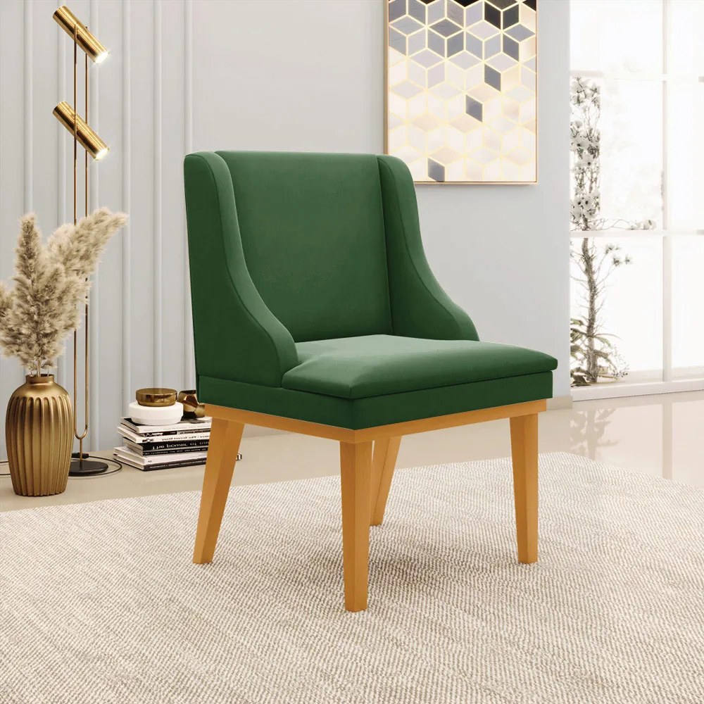 Kit 3 Cadeiras Decorativas Sala de Jantar Base Fixa de Madeira Firenze Suede Verde/Castanho G19 - Gran Belo