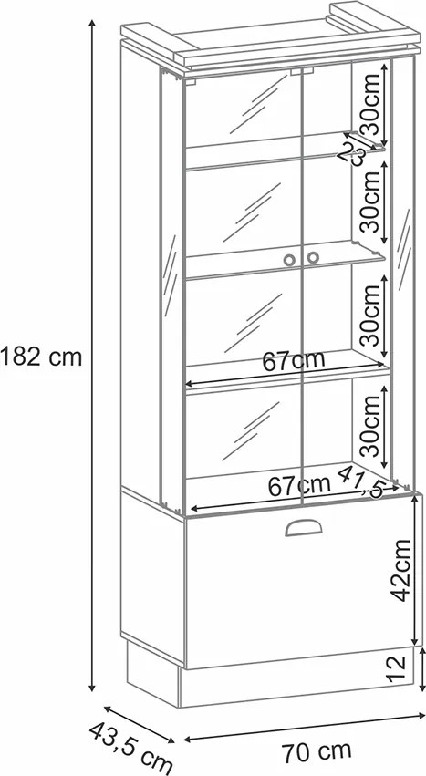 Cristaleira Decorativa Peggy Nicho Adega com LED Portas de Vidro Castanho/Off White G26 - Gran Belo