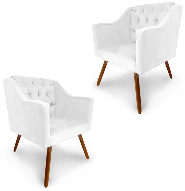 Kit 2 Poltronas Decorativas Capitonê Amanda Retrô Corano Branco - Loja Sheep - Branco