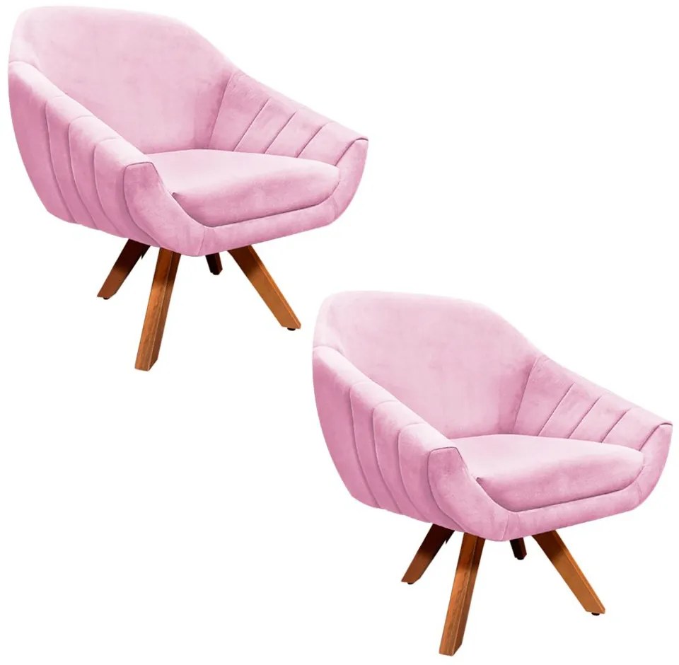 KIT 02 POLTRONAS GIRATORIA GIOVANA SUEDE - Rosa Bebê
